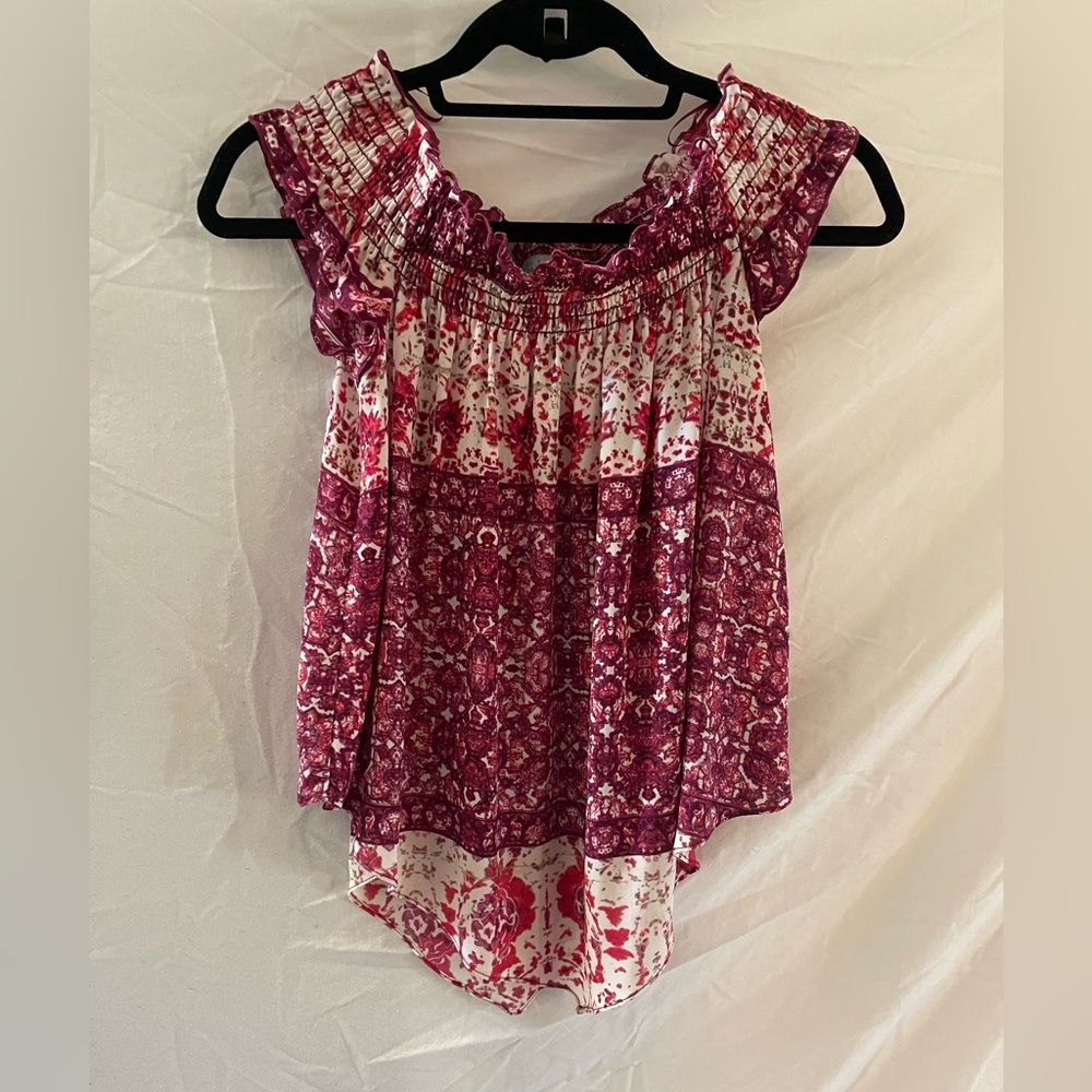 Abbeline Smocked Border Print Off-Shoulder Top